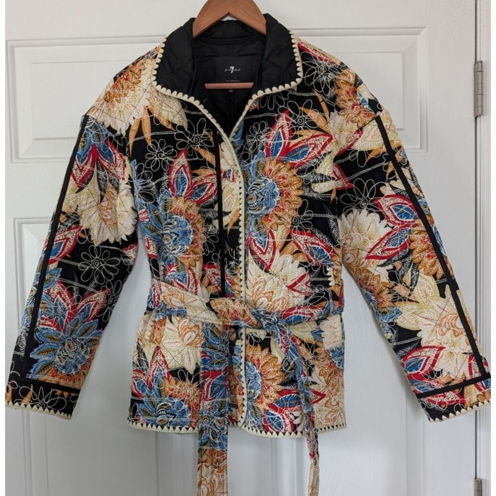 7 For All Mankind Floral Quilted Embroidered Belted Jacket